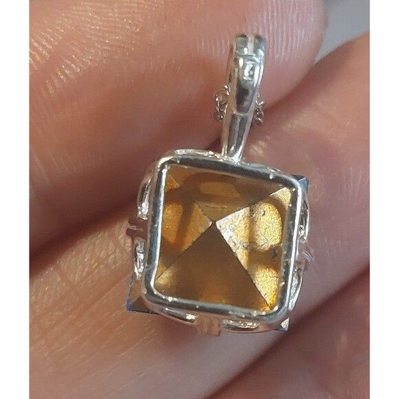 Large 12mm rare teal square uranium rhinestone set in sterling 20" 925 chain - Picture 10 of 12